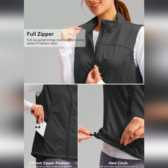 Soothfeel Vest w/ Zipper Pocket Lightweight Softshell Sleeveless Lined | Small - Picture 9 of 11